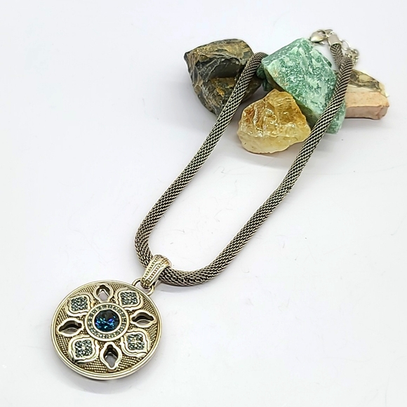 NWTS Brighton "ARAGON" Sapphire Swarovski Crystal Reversible Pend w Mesh Chain! - Picture 1 of 12